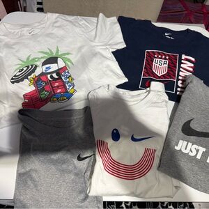 Nike Kids White Graphic Smile T-Shirt with Red & Blue Accents